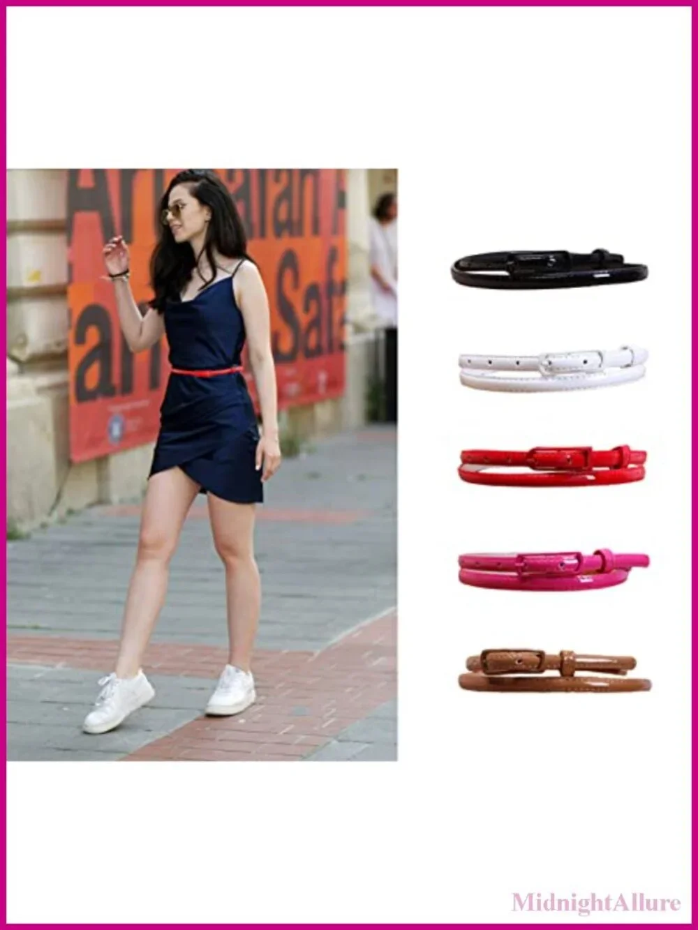 Skinny PU Patent Leather Belt Women Waist Belt with Buckle for Dress Jeans